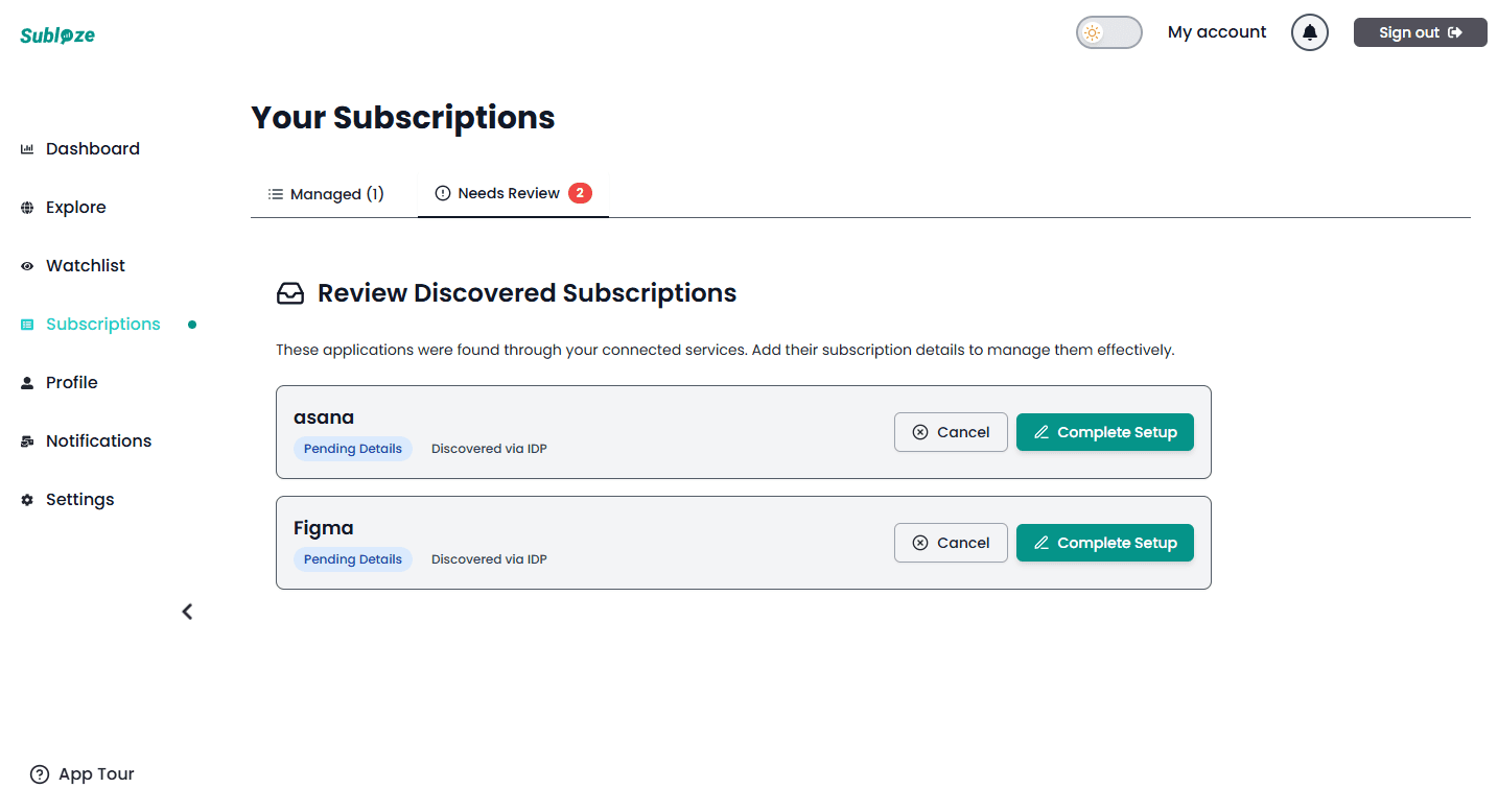 List of discovered applications needing review